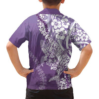Hawaii Puakenikeni And Maile Lei Family Matching Off Shoulder Short Dress and Hawaiian Shirt Violet Polynesian Shark Tattoo DT05 - Polynesian Pride