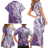 Hawaii Puakenikeni And Maile Lei Family Matching Short Sleeve Bodycon Dress and Hawaiian Shirt Violet Polynesian Shark Tattoo DT05 - Polynesian Pride