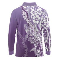 Hawaii Puakenikeni And Maile Lei Long Sleeve Polo Shirt Violet Polynesian Shark Tattoo DT05