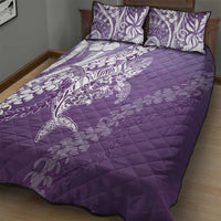 Hawaii Puakenikeni And Maile Lei Quilt Bed Set Violet Polynesian Shark Tattoo DT05