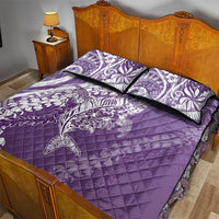 Hawaii Puakenikeni And Maile Lei Quilt Bed Set Violet Polynesian Shark Tattoo DT05