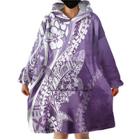Hawaii Puakenikeni And Maile Lei Wearable Blanket Hoodie Violet Polynesian Shark Tattoo DT05