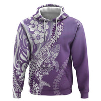 Hawaii Puakenikeni And Maile Lei Zip Hoodie Violet Polynesian Shark Tattoo DT05