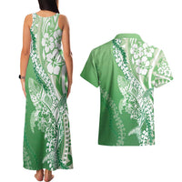 Hawaii Puakenikeni And Maile Lei Couples Matching Tank Maxi Dress and Hawaiian Shirt Green Polynesian Shark Tattoo DT05 - Polynesian Pride