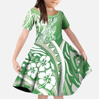 Hawaii Puakenikeni And Maile Lei Family Matching Summer Maxi Dress and Hawaiian Shirt Green Polynesian Shark Tattoo DT05 Daughter's Dress Green - Polynesian Pride