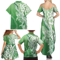 Hawaii Puakenikeni And Maile Lei Family Matching Summer Maxi Dress and Hawaiian Shirt Green Polynesian Shark Tattoo DT05 - Polynesian Pride