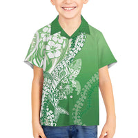 Hawaii Puakenikeni And Maile Lei Family Matching Summer Maxi Dress and Hawaiian Shirt Green Polynesian Shark Tattoo DT05 Son's Shirt Green - Polynesian Pride