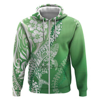 Hawaii Puakenikeni And Maile Lei Zip Hoodie Green Polynesian Shark Tattoo DT05