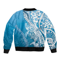 Hawaii Puakenikeni And Maile Lei Bomber Jacket Blue Polynesian Shark Tattoo DT05