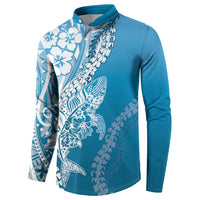 Hawaii Puakenikeni And Maile Lei Button Sweatshirt Blue Polynesian Shark Tattoo DT05