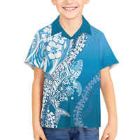 Hawaii Puakenikeni And Maile Lei Family Matching Long Sleeve Bodycon Dress and Hawaiian Shirt Blue Polynesian Shark Tattoo DT05 Son's Shirt Blue - Polynesian Pride