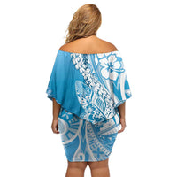Hawaii Puakenikeni And Maile Lei Family Matching Off Shoulder Short Dress and Hawaiian Shirt Blue Polynesian Shark Tattoo DT05 - Polynesian Pride