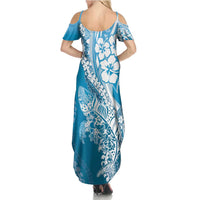 Hawaii Puakenikeni And Maile Lei Family Matching Summer Maxi Dress and Hawaiian Shirt Blue Polynesian Shark Tattoo DT05 - Polynesian Pride