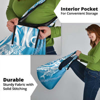 Hawaii Puakenikeni And Maile Lei Grocery Bag Blue Polynesian Shark Tattoo DT05