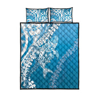 Hawaii Puakenikeni And Maile Lei Quilt Bed Set Blue Polynesian Shark Tattoo DT05