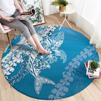 Hawaii Puakenikeni And Maile Lei Round Carpet Blue Polynesian Shark Tattoo DT05