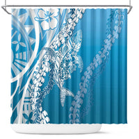 Hawaii Puakenikeni And Maile Lei Shower Curtain Blue Polynesian Shark Tattoo DT05