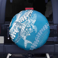 Hawaii Puakenikeni And Maile Lei Spare Tire Cover Blue Polynesian Shark Tattoo DT05