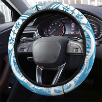 Hawaii Puakenikeni And Maile Lei Steering Wheel Cover Blue Polynesian Shark Tattoo DT05