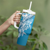 Hawaii Puakenikeni And Maile Lei Tumbler With Handle Blue Polynesian Shark Tattoo DT05