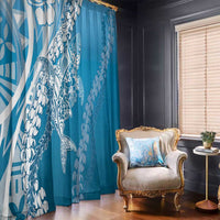 Hawaii Puakenikeni And Maile Lei Window Curtain Blue Polynesian Shark Tattoo DT05