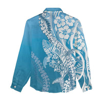 Hawaii Puakenikeni And Maile Lei Women Casual Shirt Blue Polynesian Shark Tattoo DT05
