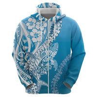 Hawaii Puakenikeni And Maile Lei Zip Hoodie Blue Polynesian Shark Tattoo DT05