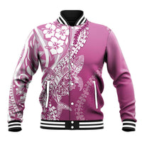 Hawaii Puakenikeni And Maile Lei Baseball Jacket Pink Polynesian Shark Tattoo DT05