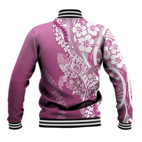 Hawaii Puakenikeni And Maile Lei Baseball Jacket Pink Polynesian Shark Tattoo DT05