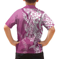 Hawaii Puakenikeni And Maile Lei Family Matching Long Sleeve Bodycon Dress and Hawaiian Shirt Pink Polynesian Shark Tattoo DT05 - Polynesian Pride