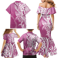 Hawaii Puakenikeni And Maile Lei Family Matching Mermaid Dress and Hawaiian Shirt Pink Polynesian Shark Tattoo DT05 - Polynesian Pride