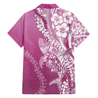 Hawaii Puakenikeni And Maile Lei Family Matching Short Sleeve Bodycon Dress and Hawaiian Shirt Pink Polynesian Shark Tattoo DT05 - Polynesian Pride