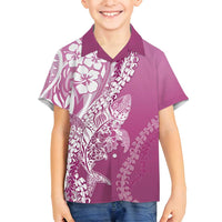 Hawaii Puakenikeni And Maile Lei Family Matching Tank Maxi Dress and Hawaiian Shirt Pink Polynesian Shark Tattoo DT05