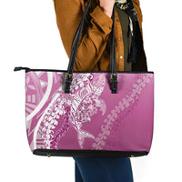 Hawaii Puakenikeni And Maile Lei Leather Tote Bag Pink Polynesian Shark Tattoo DT05 - Polynesian Pride
