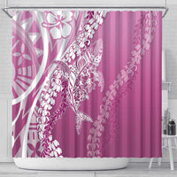 Hawaii Puakenikeni And Maile Lei Shower Curtain Pink Polynesian Shark Tattoo DT05