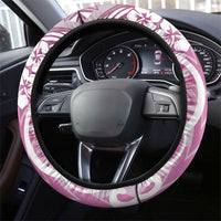Hawaii Puakenikeni And Maile Lei Steering Wheel Cover Pink Polynesian Shark Tattoo DT05