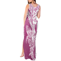 Hawaii Puakenikeni And Maile Lei Tank Maxi Dress Pink Polynesian Shark Tattoo DT05