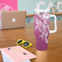 Hawaii Puakenikeni And Maile Lei Tumbler With Handle Pink Polynesian Shark Tattoo DT05