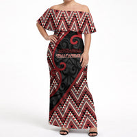 Custom Aotearoa Atua Tumatauenga Off Shoulder Maxi Dress God Of War Koru Patterns