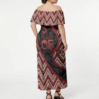 Custom Aotearoa Atua Tumatauenga Off Shoulder Maxi Dress God Of War Koru Patterns