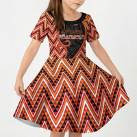 Custom Aotearoa Atua Ruaumoko Kid Short Sleeve Dress God Of Volcanoes Koru Patterns