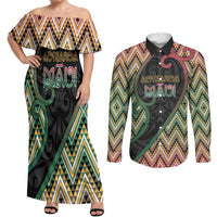 Custom Aotearoa Atua Maui Couples Matching Off Shoulder Maxi Dress and Long Sleeve Button Shirt Demigod Hero And Trickster Koru Patterns