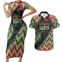 Custom Aotearoa Atua Maui Couples Matching Short Sleeve Bodycon Dress and Hawaiian Shirt Demigod Hero And Trickster Koru Patterns