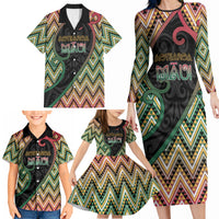 Custom Aotearoa Atua Maui Family Matching Long Sleeve Bodycon Dress and Hawaiian Shirt Demigod Hero And Trickster Koru Patterns