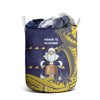 Tokelau Christmas Laundry Basket Santa With Tuluma Xmas Tribal Waves - Polynesian Pride