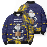 Tokelau Christmas Bomber Puffer Jacket Santa With Tuluma Xmas Tribal Waves - Polynesian Pride