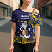 Tokelau Christmas Cross Shoulder Shirt Santa With Tuluma Xmas Tribal Waves - Polynesian Pride