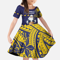 Tokelau Christmas Family Matching Long Sleeve Bodycon Dress and Hawaiian Shirt Santa With Tuluma Xmas Tribal Waves DT05 Daughter's Dress Navy - Polynesian Pride