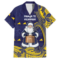 Tokelau Christmas Family Matching Mermaid Dress and Hawaiian Shirt Santa With Tuluma Xmas Tribal Waves DT05 Dad's Shirt - Short Sleeve Navy - Polynesian Pride
