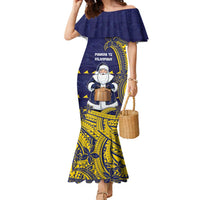 Tokelau Christmas Family Matching Mermaid Dress and Hawaiian Shirt Santa With Tuluma Xmas Tribal Waves DT05 Mom's Dress Navy - Polynesian Pride